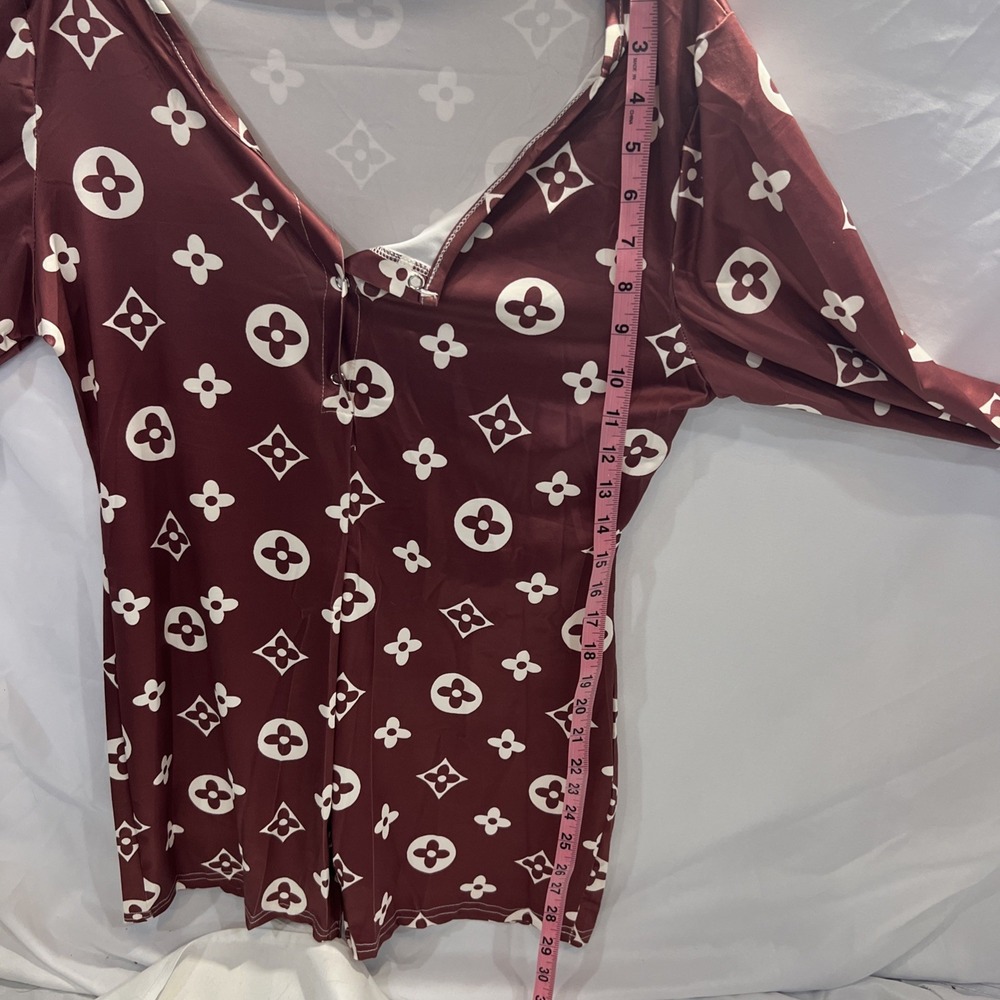 Brown Romper‎ Large Stretchy Long Sleeve Sexy  61 - Picture 6 of 7